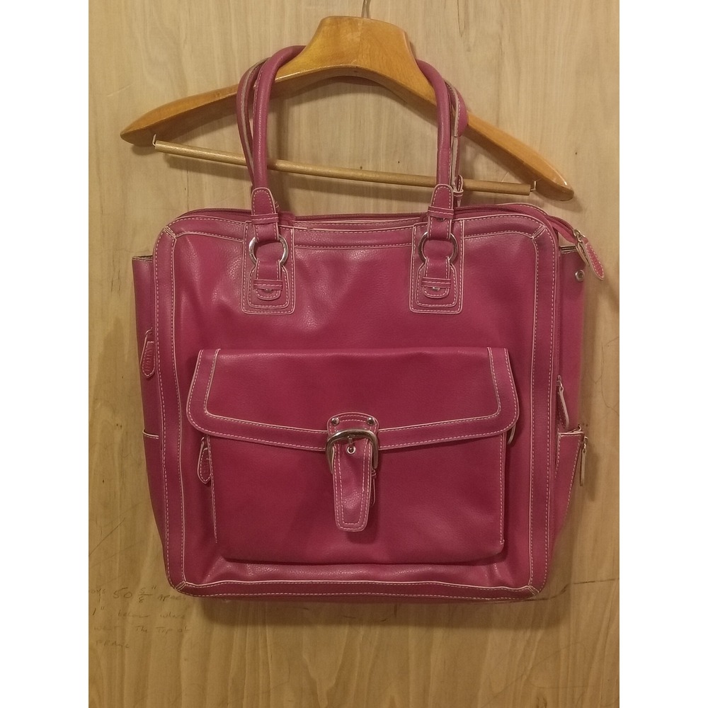 Vituri Pink Faux Leather Laptop Tote Bag Professional Work Briefcase Organizer
